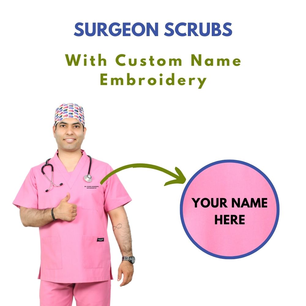 Peach Surgical Scrubs Online, OT Dress for Doctors With Name