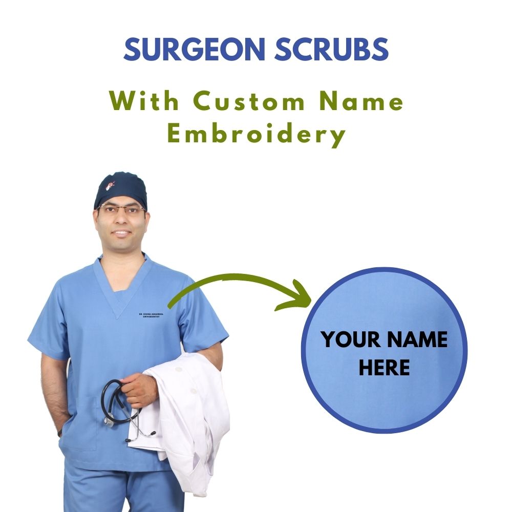 Sky Blue Surgical Scrubs Online, OT Dress for Doctors With Name